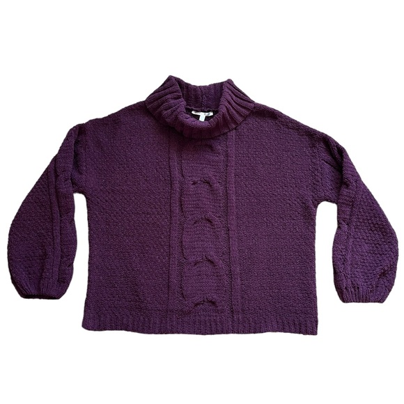 Seven7 Chenille Purple Cable Knit Cowl Neck Sweater | Women's XL - Picture 3 of 7